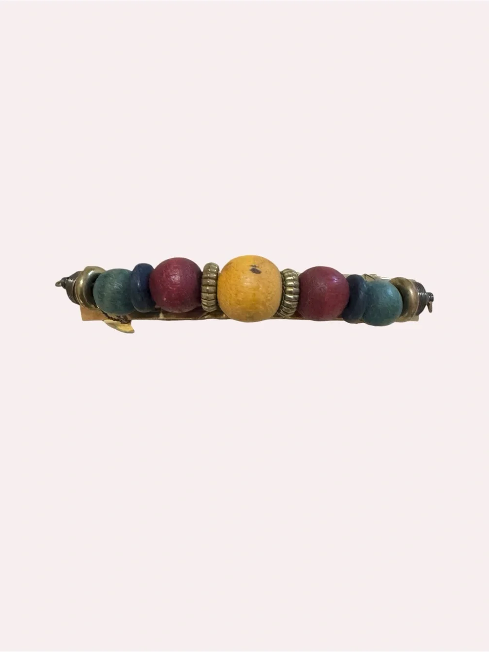 VTG Colorful Wooden Bead Hair Barrette French Hair Clip Retro Artisan boho